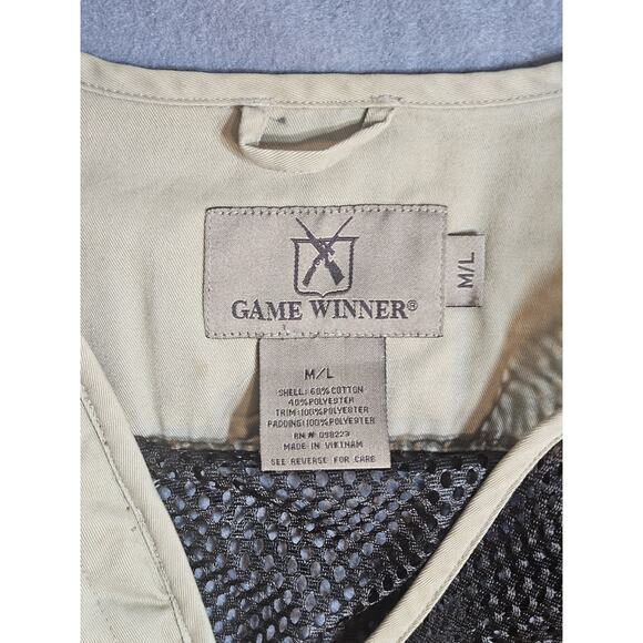 Game Winner Vest Mens M/L Medium Large Khaki Mesh Back Hunting Utility Vest Zip - Picture 9 of 12
